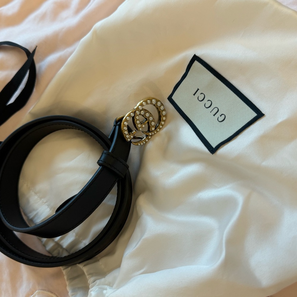 Gucci Black Leather Belt with Gold Buckle
